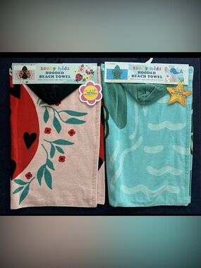 2 Sunny Kids Hooded Beach Towels Ladybug Turtle 100% Cotton Kids Pool Bath NEW